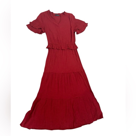 Pretty Garden Red Gauzy Lightweight Tiered Maxi Dress Bohemian Womens Size Large - Picture 3 of 12